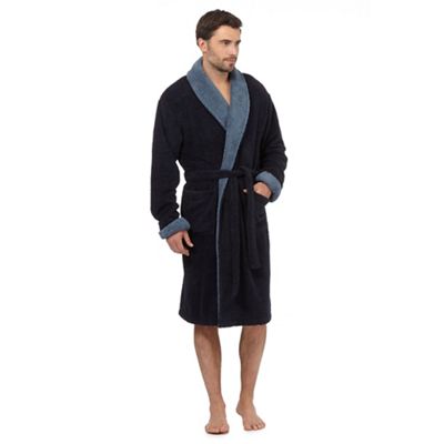 Navy shawl collar towelling dressing gown